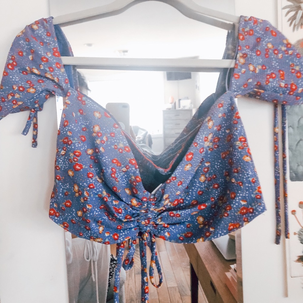 Blue Multi Floral Bandeau Crop Top